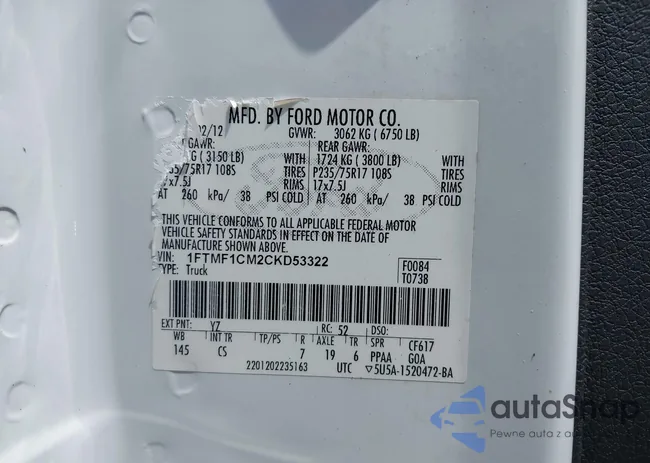 1FTMF1CM2CKD53322: 40105623