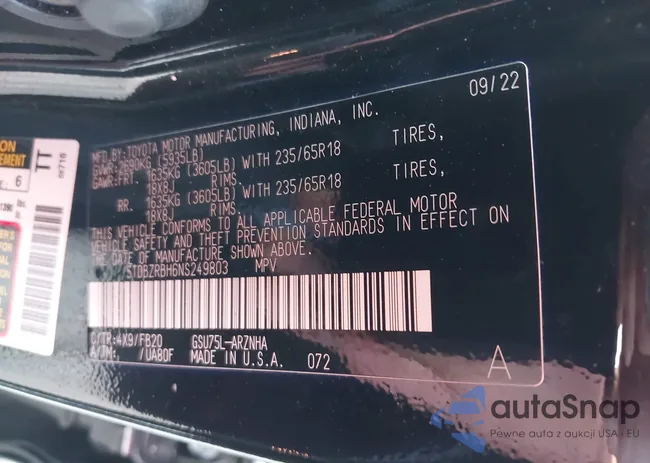 5TDBZRBH6NS249803: 40109107