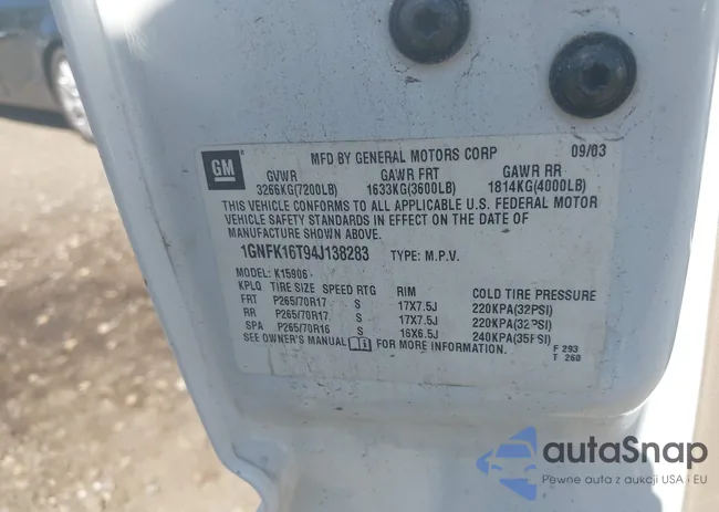 1GNFK16T94J138283: 40109211