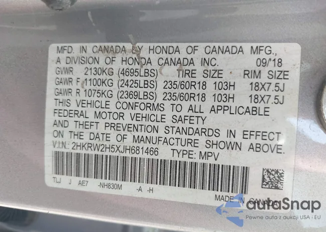 2HKRW2H5XJH681466: 40112240