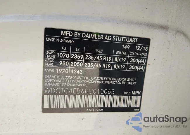 WDCTG4EB6KU010063: 40113063