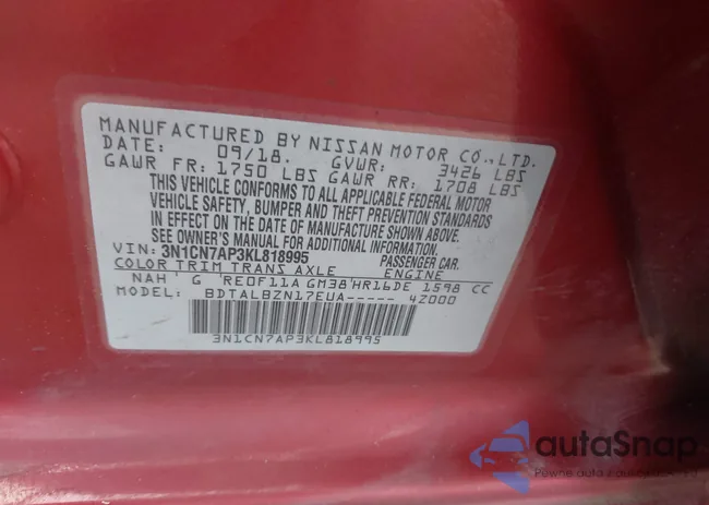 3N1CN7AP3KL818995: 40114533