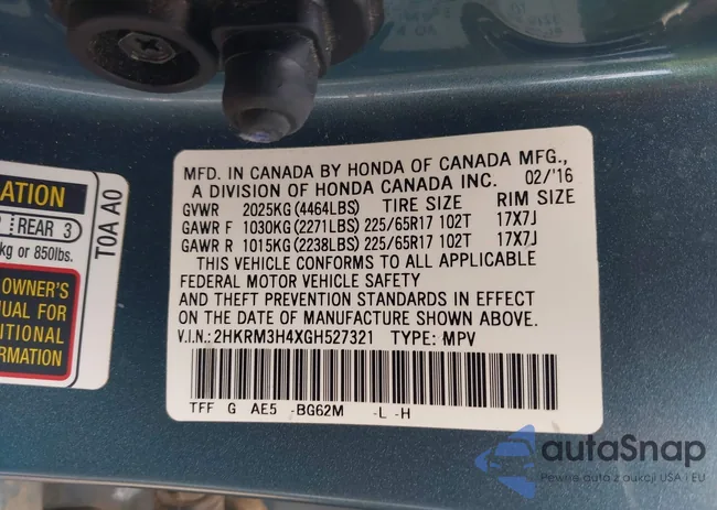 2HKRM3H4XGH527321: 40118220