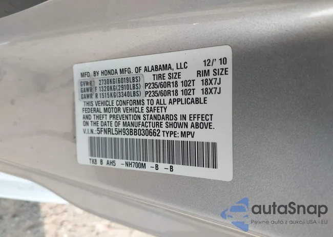 5FNRL5H93BB030662: 40118618