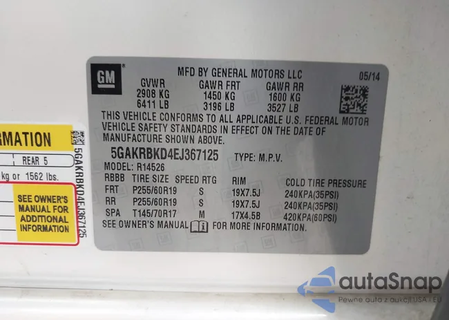 5GAKRBKD4EJ367125: 40121924