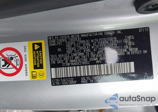 2T2BK1BA6DC218952: 40123106