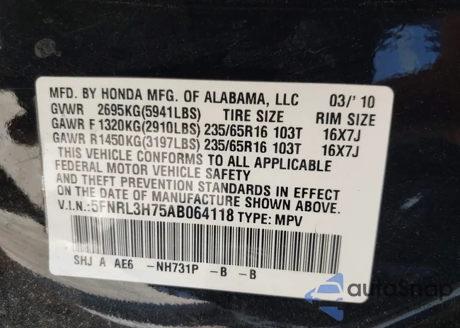 5FNRL3H75AB064118: 40131924