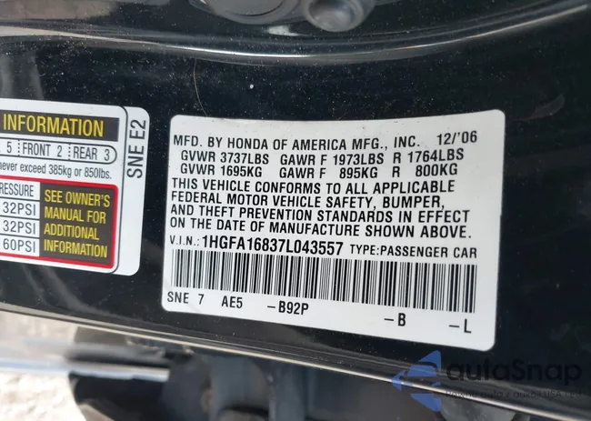 1HGFA16837L043557: 40133487