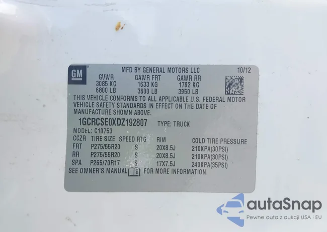 1GCRCSE0XDZ192807: 40135034