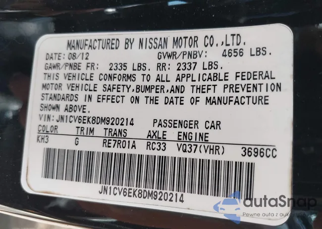 JN1CV6EK8DM920214: 40137957