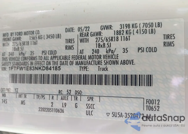 1FTFW1E83NKD84185: 40141311