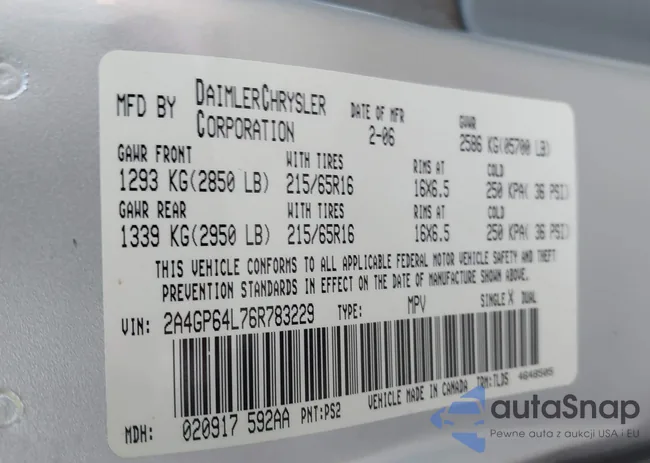 2A4GP64L76R783229: 40145157