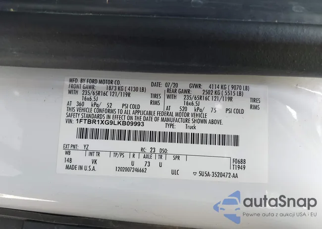 1FTBR1XG9LKB09993: 40151995