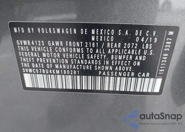 3VWC57BU4KM180281: 40158485