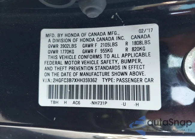 2HGFC3B7XHH359362: 40159146