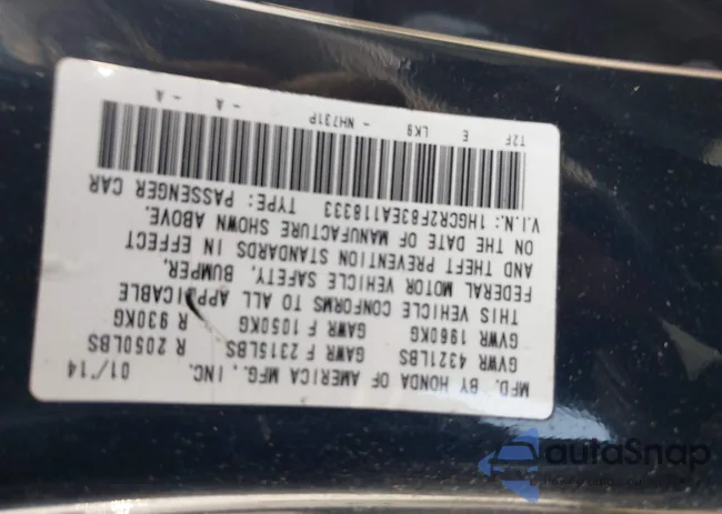 1HGCR2F83EA118333: 40161603