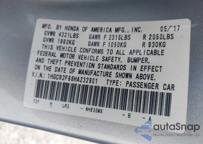 1HGCR2F88HA232901: 40171827