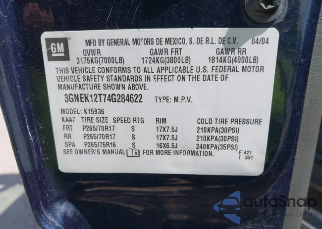 3GNEK12T74G284622: 40172847