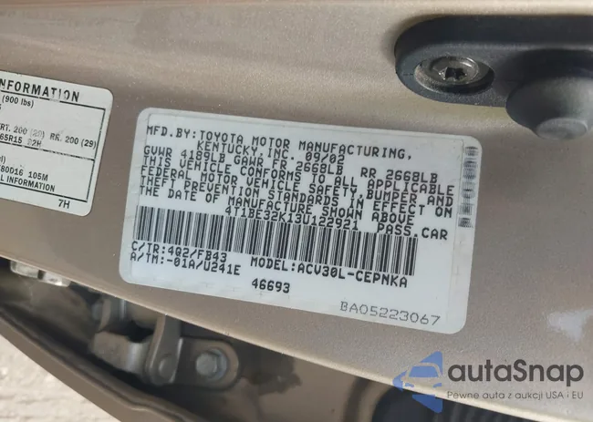 4T1BE32K13U122921: 40175877