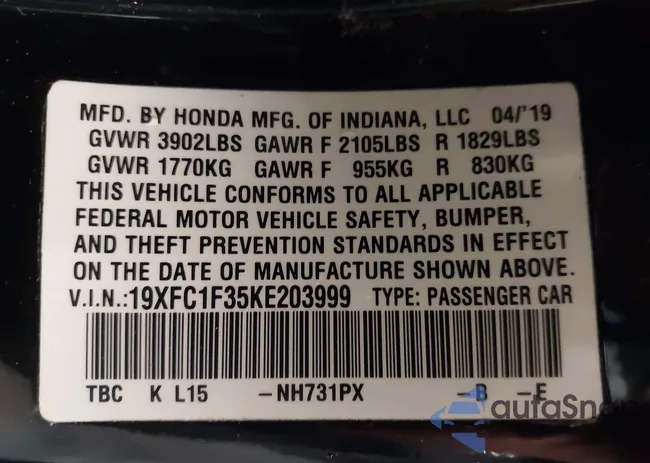 19XFC1F35KE203999: 40187551