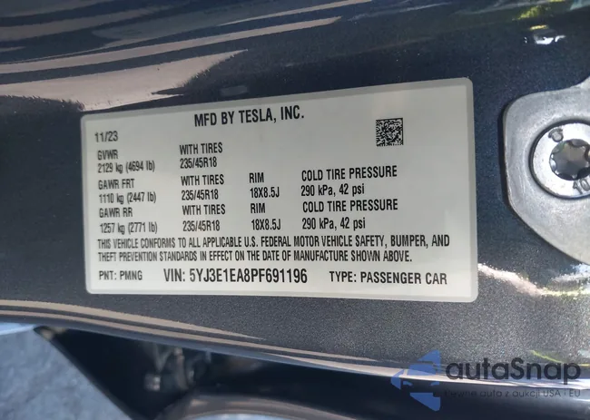 5YJ3E1EA8PF691196: 40190463