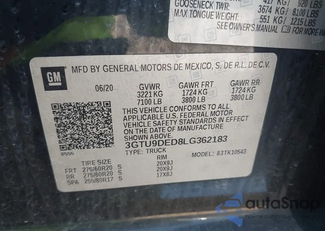 3GTU9DED8LG362183: 40190691