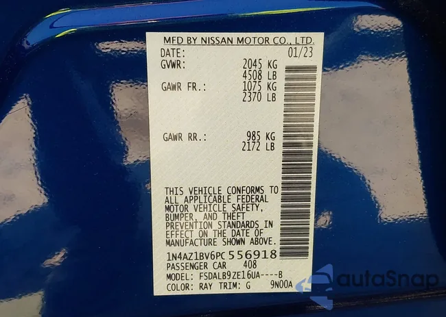 1N4AZ1BV6PC556918: 40190223