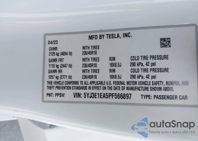 5YJ3E1EA5PF566897: 40190973