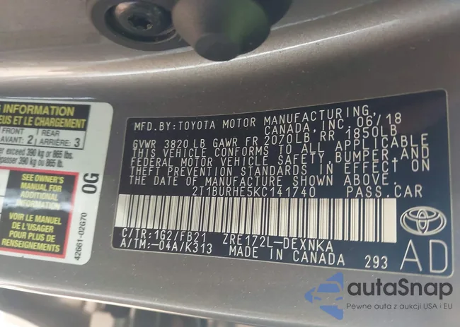 2T1BURHE5KC141740: 40196558