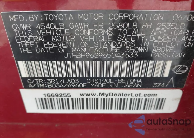 JTHBH96S965043633: 40197045