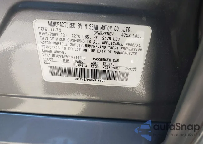 JN1CV6AP6DM716660: 40198012