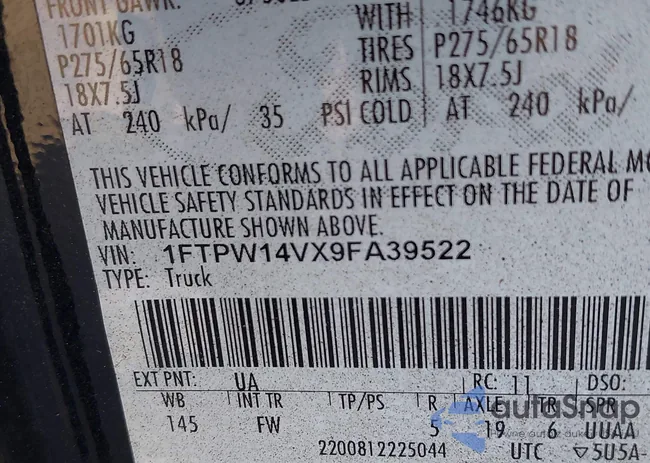 1FTPW14VX9FA39522: 40203131