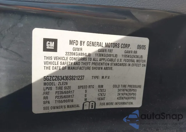 5GZCZ63436S821237: 40206378