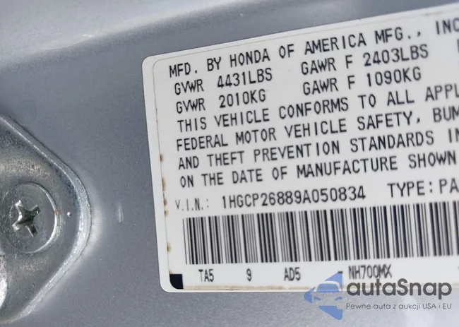 1HGCP26889A050834: 40207651