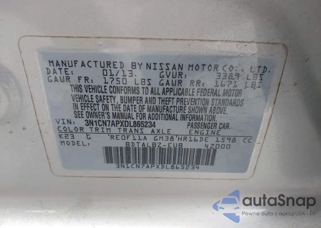 3N1CN7APXDL865234: 40208634