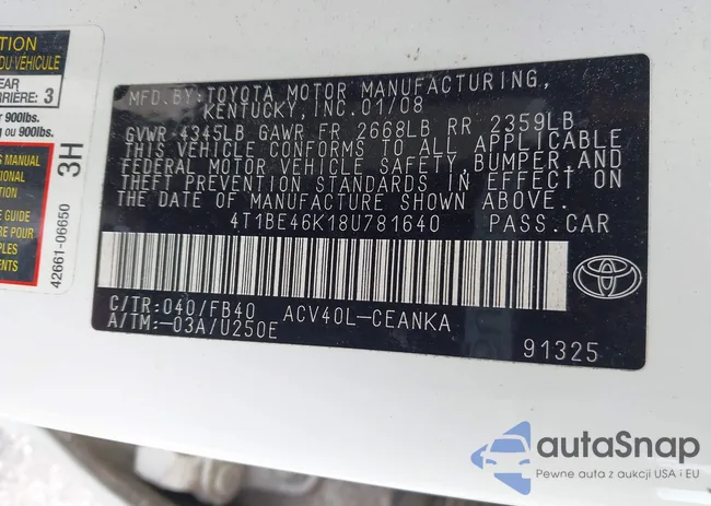 4T1BE46K18U781640: 40210295