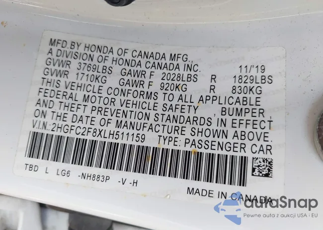 2HGFC2F8XLH511159: 40212868