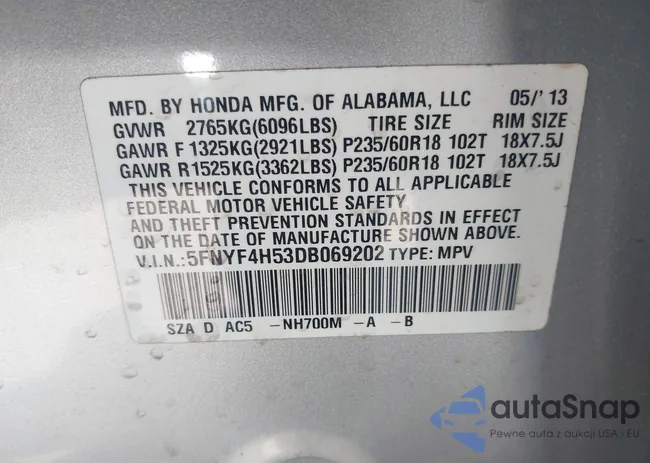 5FNYF4H53DB069202: 40217892