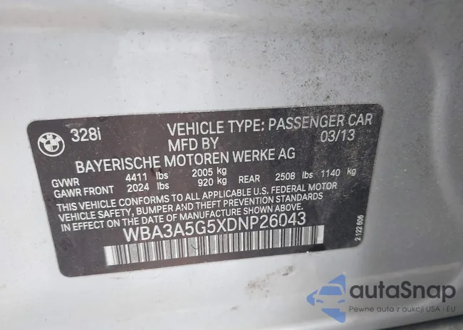 WBA3A5G5XDNP26043: 40218902