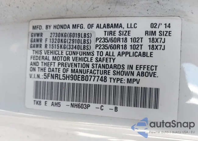 5FNRL5H90EB077748: 40219127