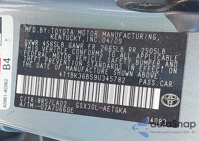 4T1BK36B59U345782: 40231055