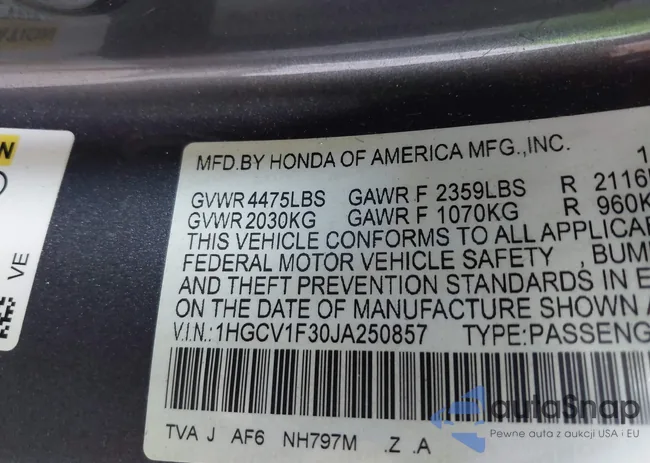 1HGCV1F30JA250857: 40232232