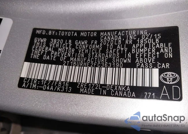 2T1BURHE2FC363190: 40240045