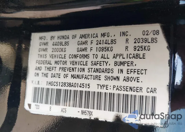 1HGCS12838A014515: 40247838