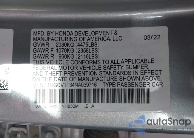 1HGCV1F34NA039716: 40264906