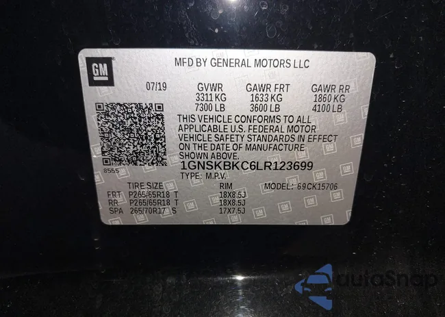 1GNSKBKC6LR123699: 40270517