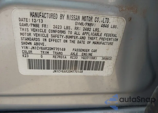 JN1CV6AR2DM770149: 40274076