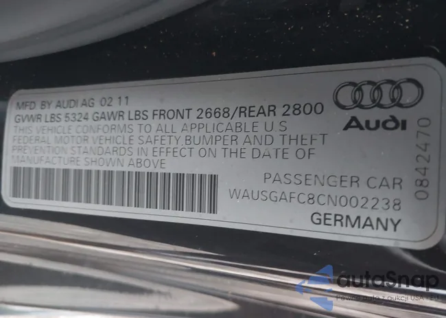 WAUSGAFC8CN002238: 40278325