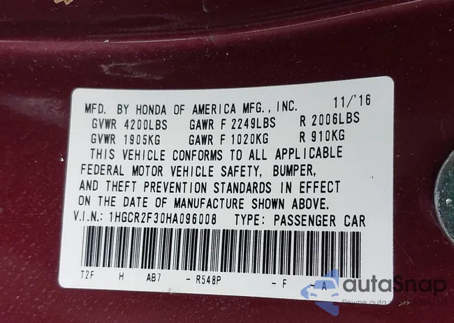 1HGCR2F30HA096008: 40281482