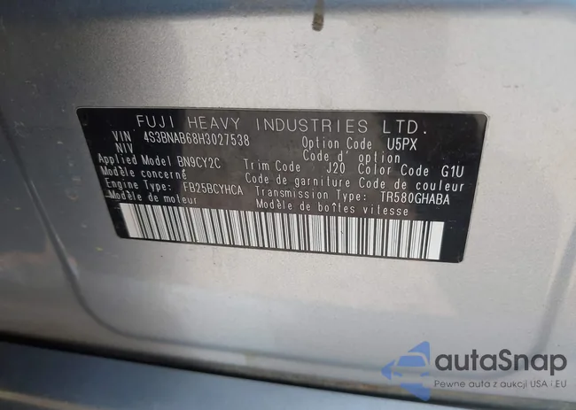 4S3BNAB68H3027538: 40288057